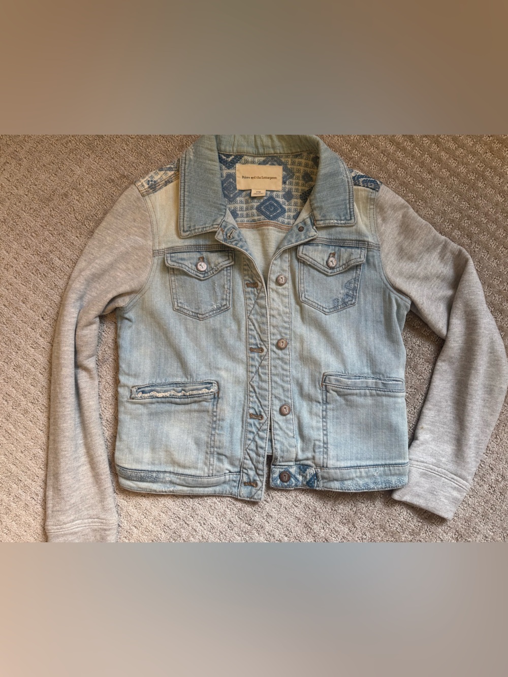 Pilcro Anthropologie Denim Knit Sleeve Jacket Light Wash Button Front M